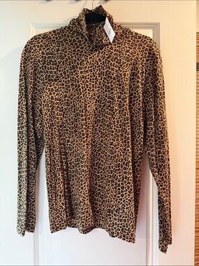 J Crew NEW Leopard Print Turtleneck Long-Sleeve Top - Brown/Black
